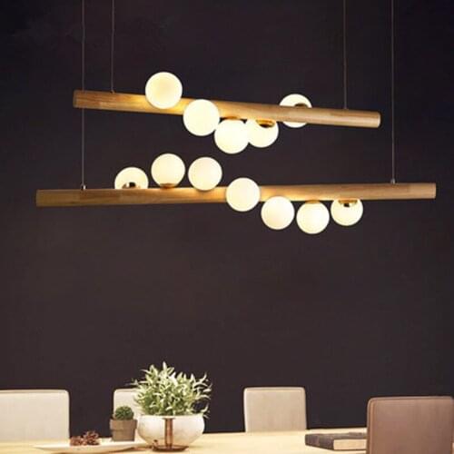 Wood White Glass Ball Led Pendant Lights Dining room Hanglamp G4 Bulb Coffee Shop Bar Pendant Lamp Home Luminaire Nordic Lamp