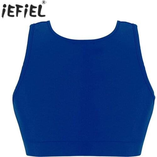 Kids Girls Sleeveless Hollow Out Back Stretchy Crop Top Sports Workout Gymnastics Ballet Dance Tops Stage Performance Costume