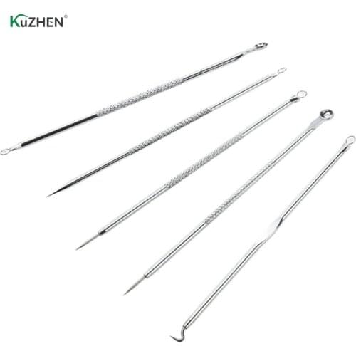 HOT 5Pcs Stainless Steel Double Ended Nobby Pimple Blemish Comedone Acne Extractor Remover Tool Needles Set Blackhead Remove