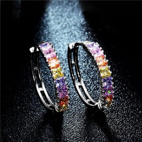 H:HYDE New Arrival Silver Color Hoop Earrings Round-Shape with 1ct olorful CZ Stone Lead&Nickel Free Earrings oorbellen