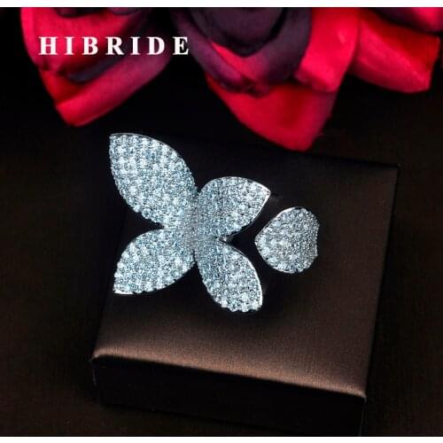 HIBRIDE Elagant Flower Shape AAA Cubic Zirconia Engagement Rings For Women Luxury Wedding Jewelry Party Gifts Wholesale R-211