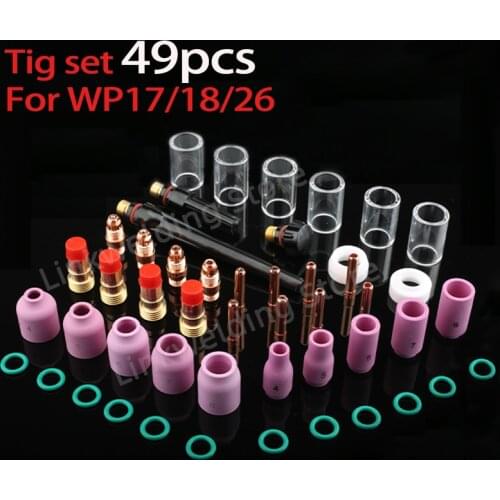 49pcs Tig welding kit gas lens Stubby Collets Body Pyrex Glass Cup for tig torch wp17/18 electrode tig wp 26 welding accessories