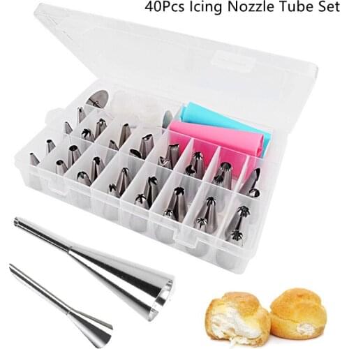 40Pcs Pastry Nozzles Cake Decorating Tools Bakeware Home Cake Shop Cream Nozzles Confectionery Decorations Set For Baking