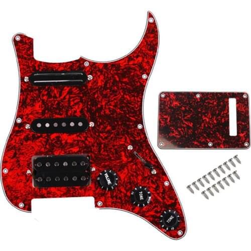 Red Tortoise Shell Pickguard Electric Guitar And Black SSH Loaded Prewired Scratchplate Assembly