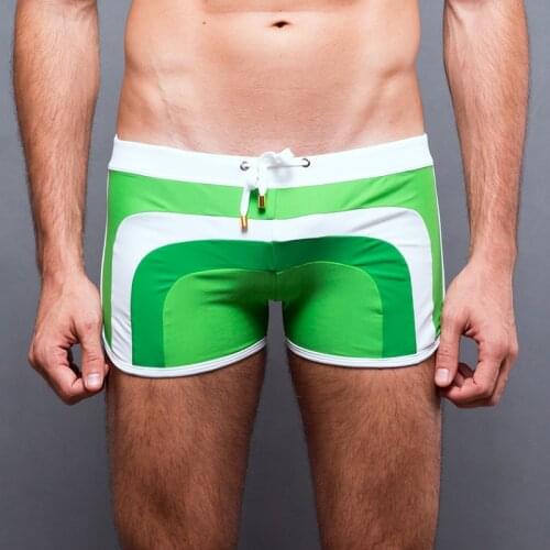 Sexy Tri-color Spliced Patchwork Mens Swimming Suit Comfortable Quick-drying Hot Spring Beach Swimming Trunks