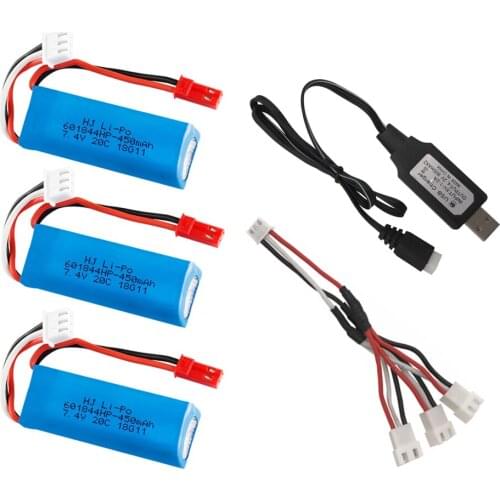 7.4V 450mAh Lipo Battery and USB Charger for WLtoys K969 K979 K989 K999 P929 P939 RC Car Parts 2s 7.4v Battery 3pcs