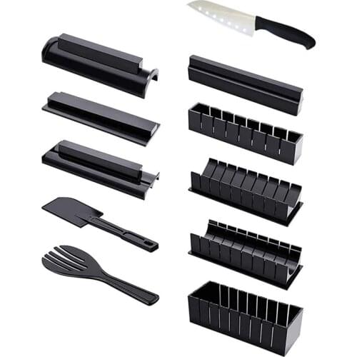 Sushi Making Kit 11 Piece Plastic Maker Tool 8 Rice Roll Mold Shapes Fork Spatula Knife Brush for Professional