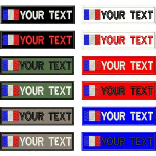 Custom France Flag Embroidery Name Text Patch Stripes Badge Iron On or Hook Backing Patches for Clothes Backpack