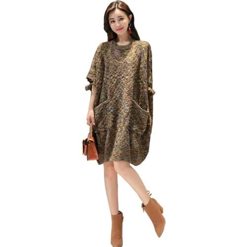 2019 New Fashion Women Sweater Casual Knitted Seven-quarter Sleeve Pullover Winter Tops Winter Korean Sweater Women Thick Jumper