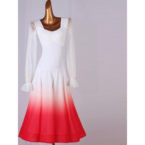 2021 New Modern Ballroom Dance Competition Dress Female Elegant Lace Long Sleeve Stage Performance Waltz Dance Costumes DQL5564