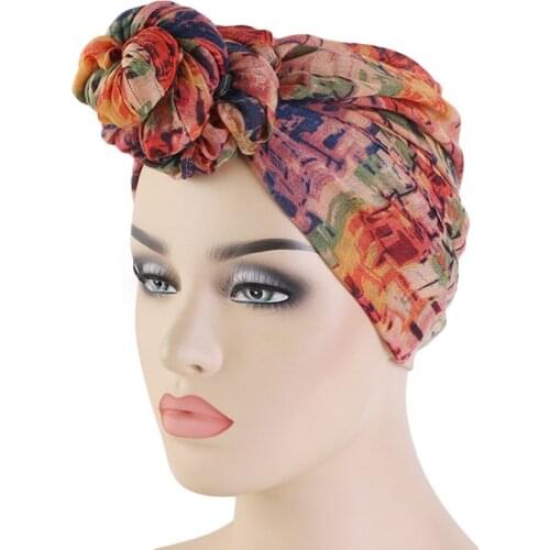 New women Big Flower turban Chemo Cancer Cap headwrap bandana cap Head Wrap Stretch Long Hair Scarf headscarf Turban Tie