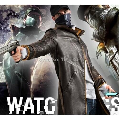 WatchDogs Aiden Pearce Cosplay Game Costume Coat Cape Trench coat Faux Leather Jacket Outerwear Coat Hoodie