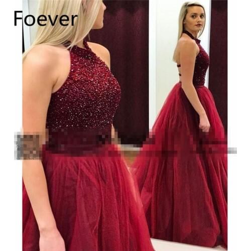 Puffy 2019 Burgundy Off shoulder Prom Dresses Long with Beaded Crystals Draped Tulle Backless Prom Evening Dress