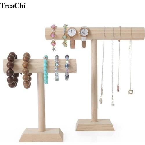 Luxury Bamboo Wood Jewelry Bracelet Necklace Watch Display Stand Holder T-bar Jewelry Packaging Necklace Display Rack
