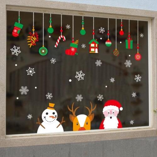 Christmas Snowman Santa Claus Deer Head Snowflake Pattern Self-adhesive Living Room Bedroom Wall Sticker Wall Art Home Decor