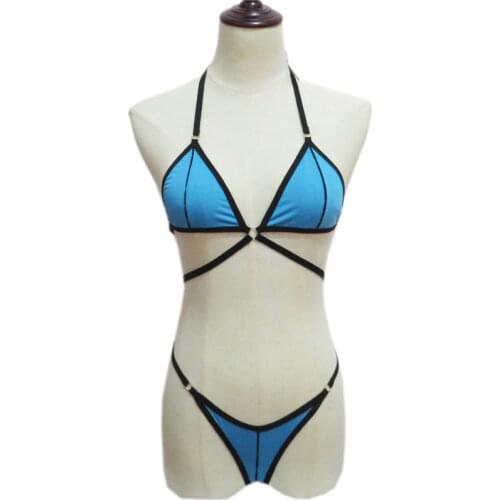 Sexy bikini plus size swimwear women swimsuit women biquini bikinis Solid color Splicing Rim Halter adjustable metal ring Thong