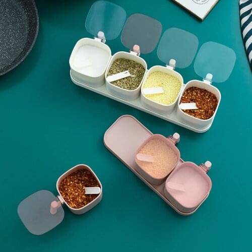 Spices Box Pepper Spice Shaker Salt Seasoning Organizer Kitchen Cruet Condiment Bottle Jars Container With Spoons