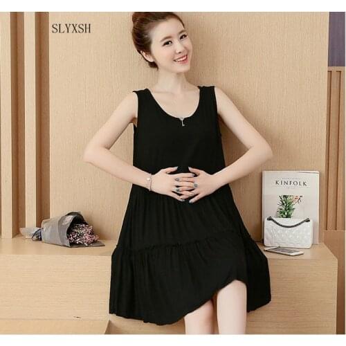 SLYXSH 2017 new fashion maternity dress modal black sleeveless vest skirt loose big yards summer