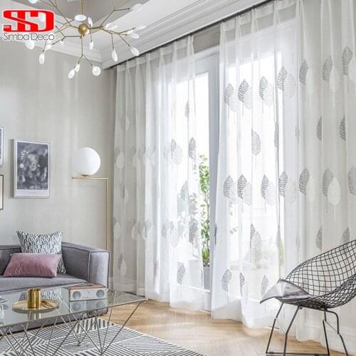 Modern Tree Tulle Curtains For Living Room Bedroom White Embroidered Sheer Curtains For Kitchen Tulle For Window Voile Curtains