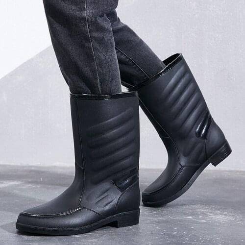 Water mens boots high waterproof boots fashion non-slip boots kitchen boots overshoes rubber shoes plus velvet winter