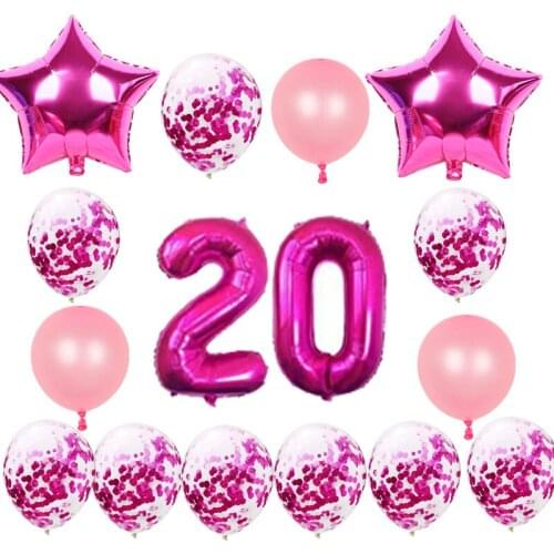 16Pcs/Lot Adult Happy Birthday Balloons 10 20 30 50th Rose Red Balloon Confetti Globos Birthday Anniversary Party Decorations