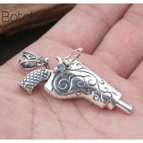 Factory Wholesale S925 Sterling Silver Jewelry Vintage Thai Silver Men And Women Western Cowboy Revolver Holster Pendant