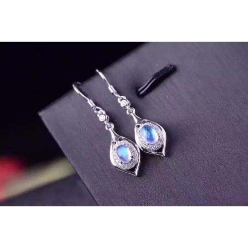 Natural blue moonstone stud earrings, 925 silver, clean stones, beautiful colors, ladies earrings
