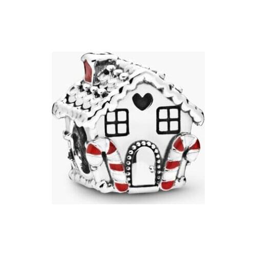 Genuine 925 Sterling Silver Charm Christmas Gingerbread House Charm Beads Fit Women Pan Bracelet & Necklace Jewelry