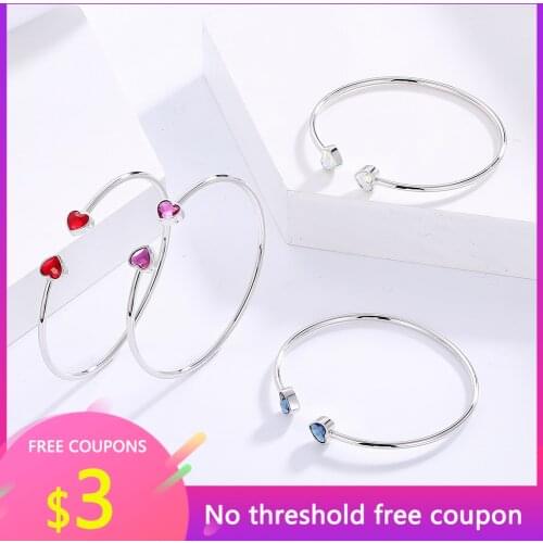 OGULEE Love At First Sight Love Bracelet New 925 Silver Crystal Bangles for Women Red Color Heart 18K Gold Bangle Jewelry Gift