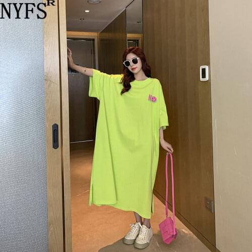NYFS Summer dress 2021 Korean New Loose Woman Dress Vestidos Robe Elbise Fashion Colorful smiley Printing Long Dress