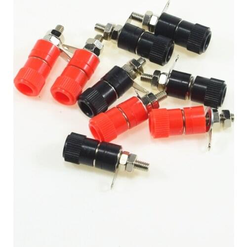 10pcs 4mm Banana Socket Nickel Plated Binding Post Nut Banana Plug Jack Connector Red Black