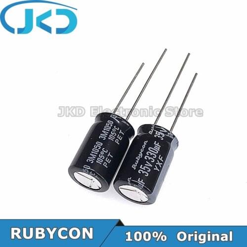 10pcs RUBYCON 330UF 35V 10*16mm 330UF35V 35V330UF 10x16mm Aluminum Electrolytic Capacitor 100% Original