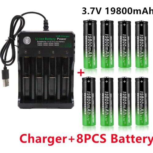 100% New 18650 battery 3.7V 19800mAh rechargeable liion battery for Led flashlight battery 18650 battery Wholesale + charger