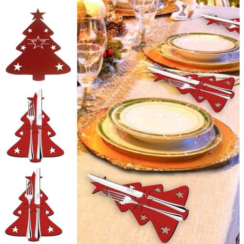 4Pc/Set Cutlery Storage Bag Home Kitchen Dinnerware Christmas Tree Decor Dinning Table Knives Forks Kit Pockets Xmas Cutlery Bag