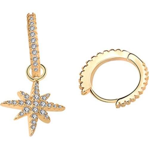 925 Sterling Silver Shiny Zircon Gold Star Drop Wedding Charming Fashion Stud Earring Luxury Jewelry for Women Gift New