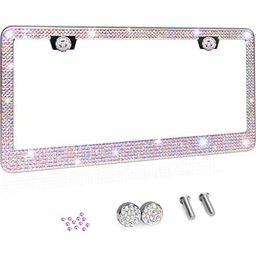 Diamond Car License Plate Frame Stainless Steel Rhinestone Simple Installation Protect Your Plates High-quality