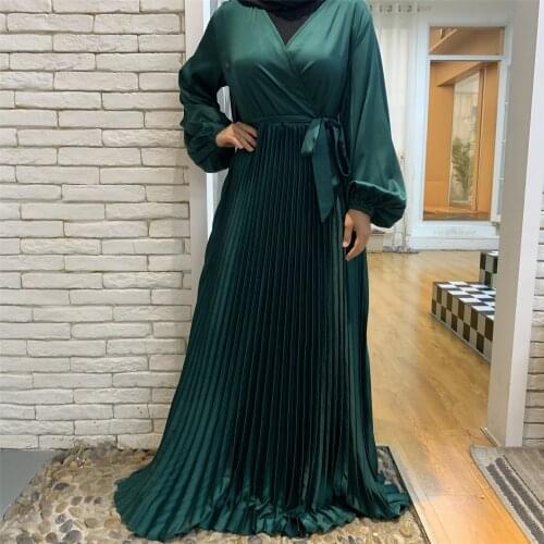 Satin Abaya Dubai Turkey Muslim Hijab Dress Islam Clothing Evening Party Dresses For Women Robe Longue Femme Musulman De Mode