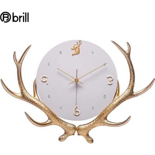 Large Luxury Wall Clock Deer Metal Creative Big Gold Wall Clocks Nordic Silent Quartze Clocks Wall Home Decor Living Room