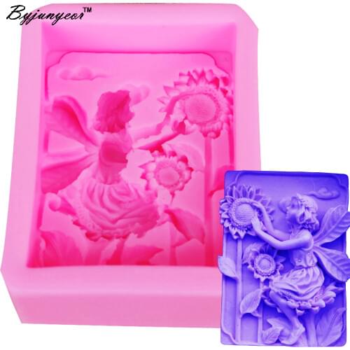 Byjunyeor S078 Sunflower Fairy UV Resin Silicone Mold Fondant Chocolate Candy Crystal Epoxy Clay Plaster Concrete Candle Soap Mo