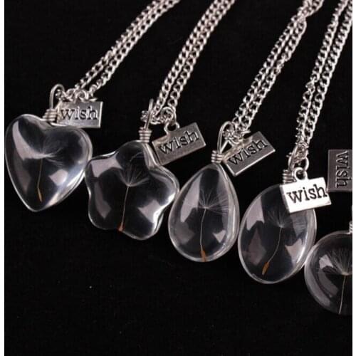 One piece fashion square glass with dandelion inside pendant long wish necklace xy298