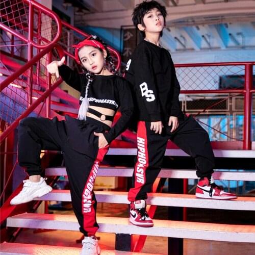 Black Hip Hop Costumes Girls Jazz Clothes Long Sleeves Sweatshirt Sport Pants For Boys Street Dance Show Hip Hop Outfit VDB2999
