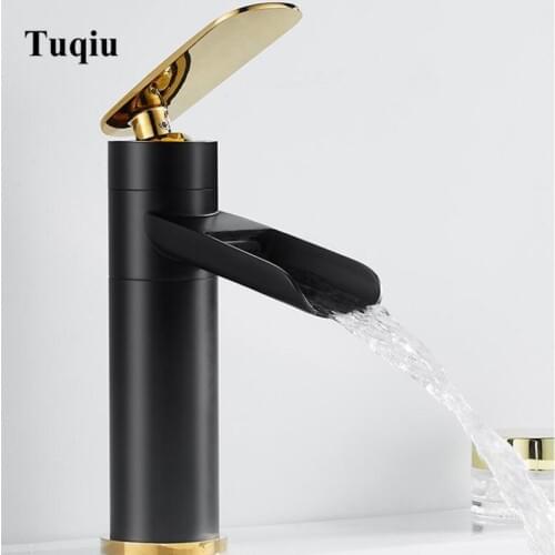 Black gold Bathroom Faucet Brass Basin Mixer waterfall Bathroom single lever Tap Bathroom Sink Basin Mixer Tap