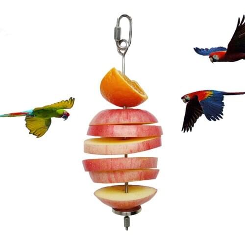 Bird Food Holder Stainless Steel Bird Foraging Feeder Hanging Fruit Stick Skewers Toy for Parrot Small Bird