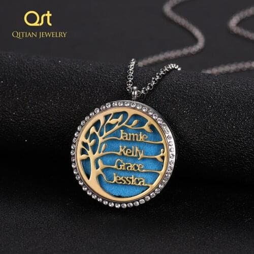 Tree Of Life Aroma Box Necklace Magnetic Stainless Steel Aromatherapy Essential Oil Diffuser Perfume Box Locket Name Jewelry