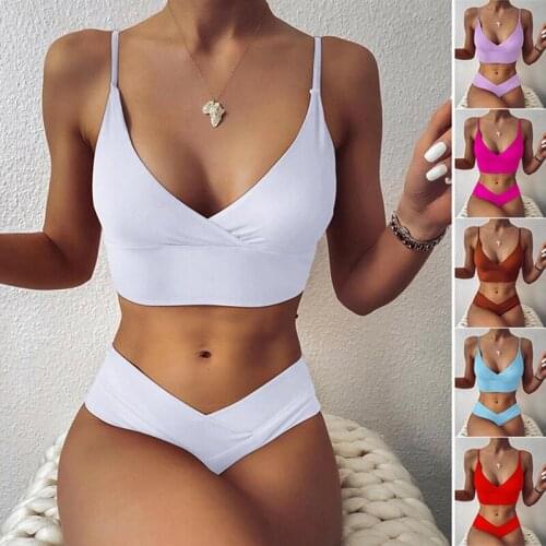 Hot kf-High Waist Bikini Women Swimwear Sexy Thong Bikinis Set Beachwear Swimming Bathing Suit