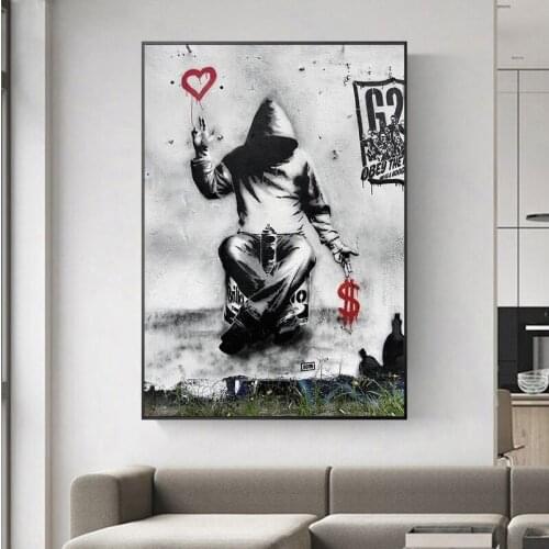 Graffiti Street Art Banksy Love Over Money Canvas Printing Posters and Prints Wall Art Pictures Cuadros for Living Room Decor