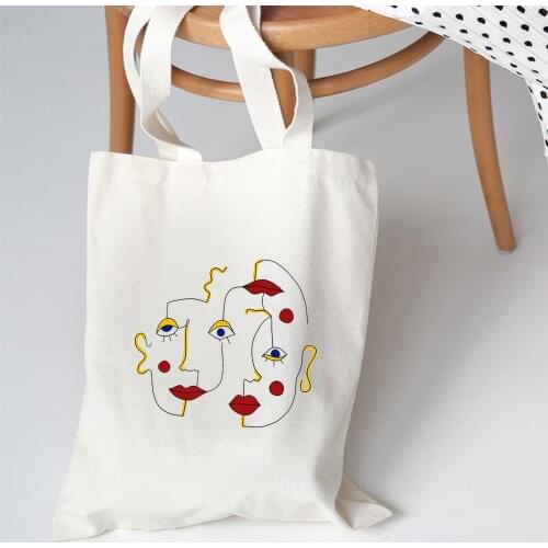 Womens Canvas Shoulder Bags for Woman Funny Abstract Shopping Bags Soft Large Handbag Casual Cloth Tote Bag Ladies Shopper Bag