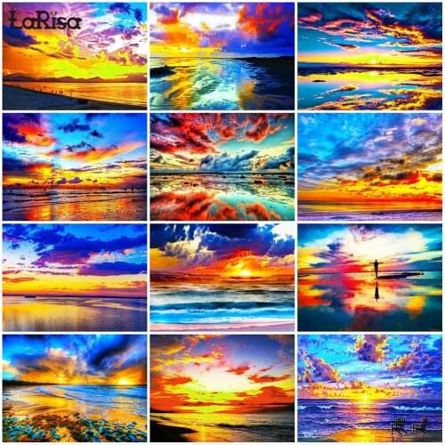 Sunset Seascape Diamond Painting 5D DIY Diamond Embroidery Sea Full Square Rhinestone Scenery Mosaic Handicraft Gifts Home Decor