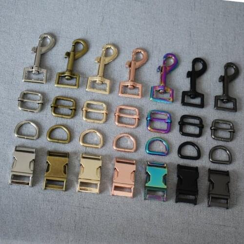 20 set 20mm metal Adjustable Buckle D ring metal dog clasp Four pieces a set webbing zinc alloy DIY dog collar accessory 7colors
