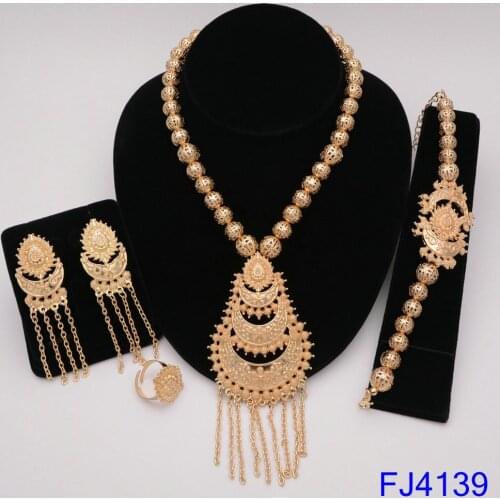Fine Jewelry Sets For Women Wedding Accessories African Beads Party Gift Gold Color Crystal Necklace Earrings Sets